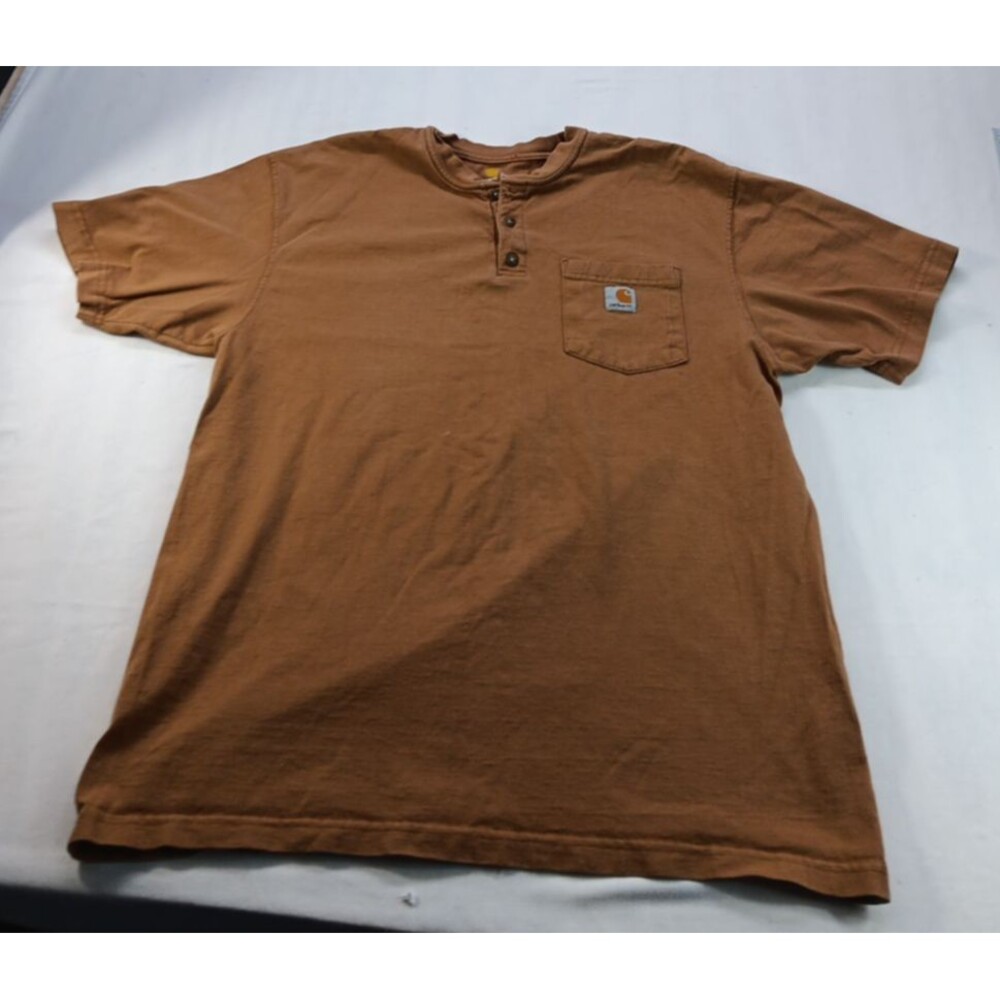 Carhartt Shirt Mens L Short Sleeve Brown Pocket Work Crew Neck Workwear Casual